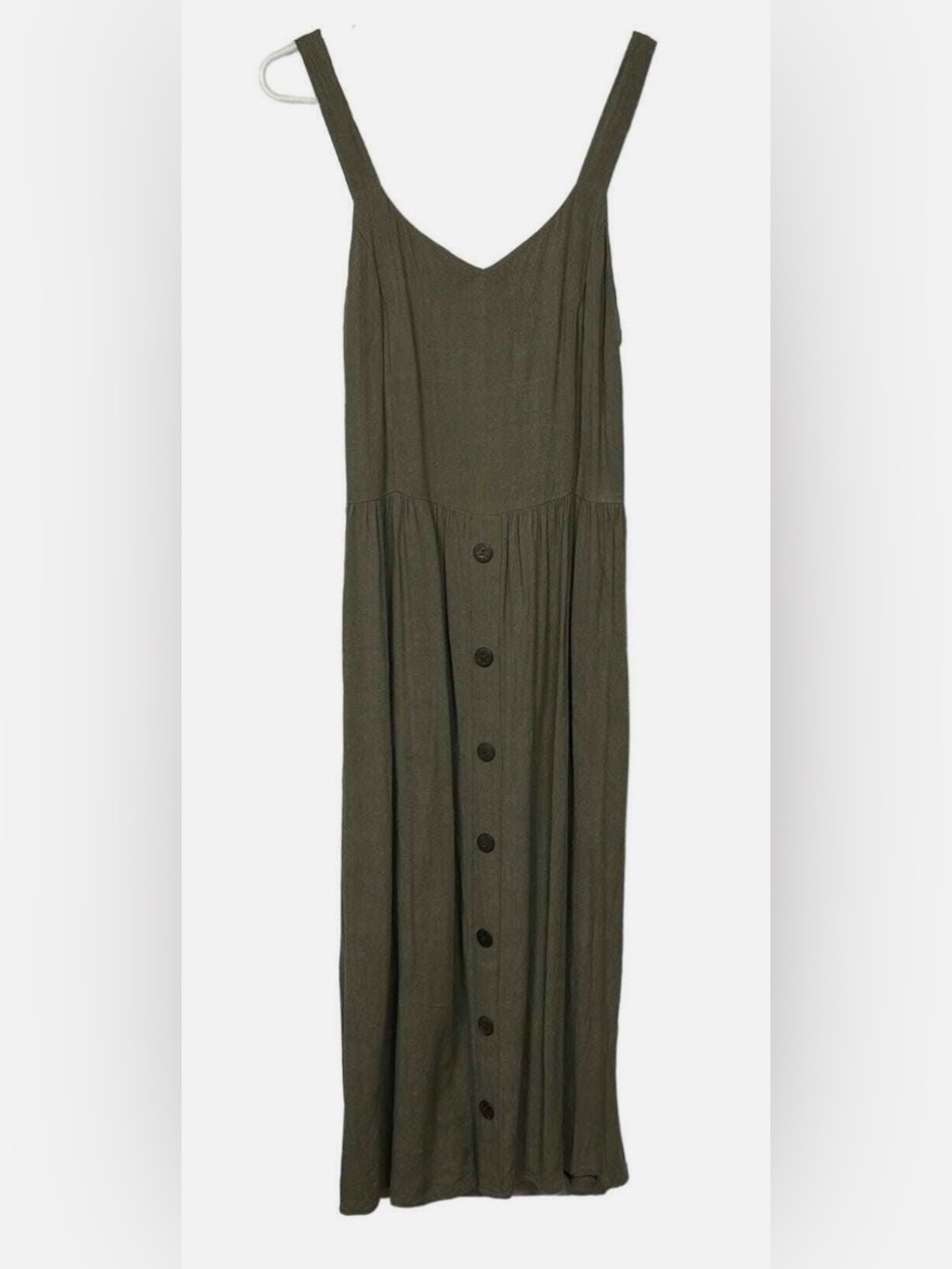 Button-Front Olive Green Maxi Dress